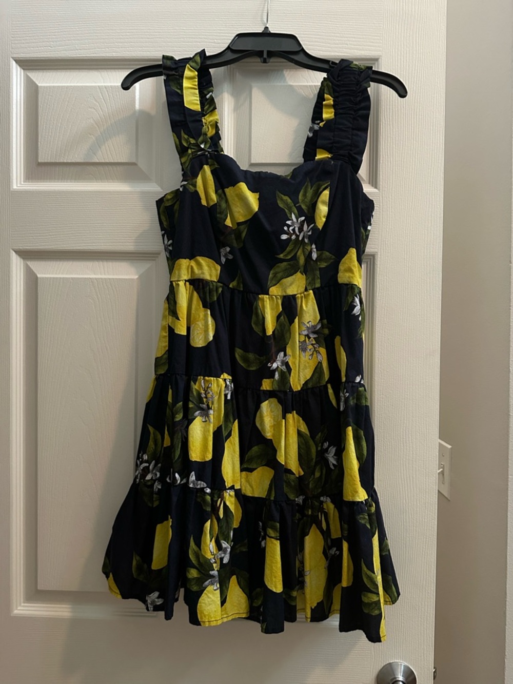 Aqua Black Sundress with Yellow Lemon Print